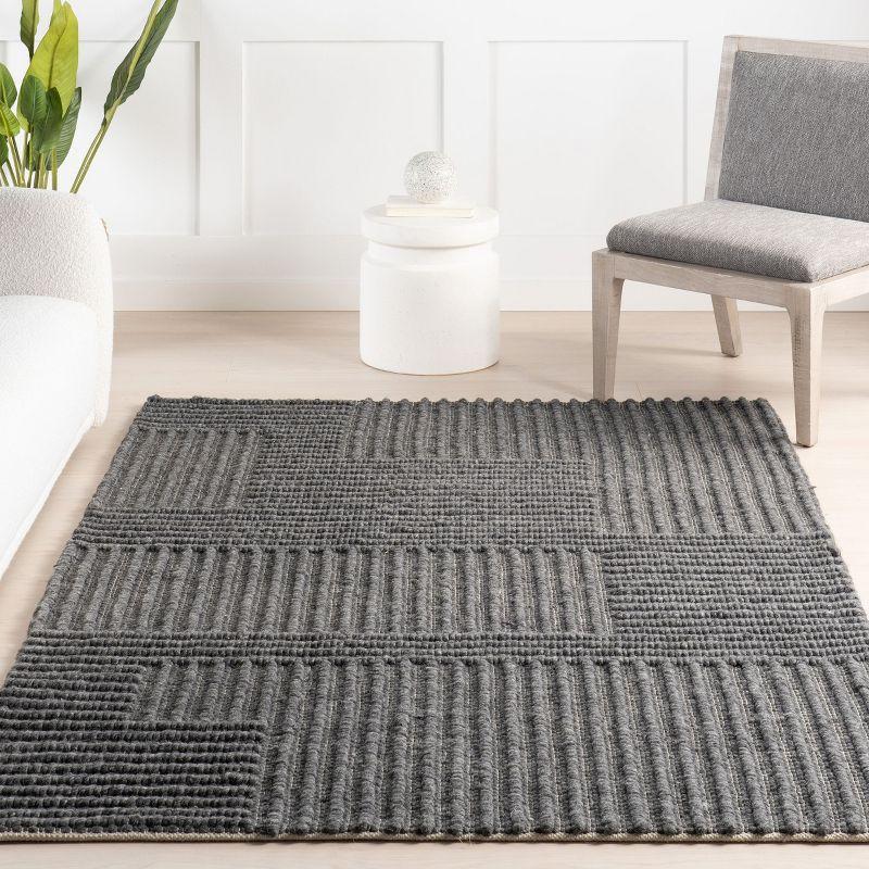 Nuloom Dorene Contemporary High-Low Striped Wool Indoor Area Rug, 9' x 12', Greys