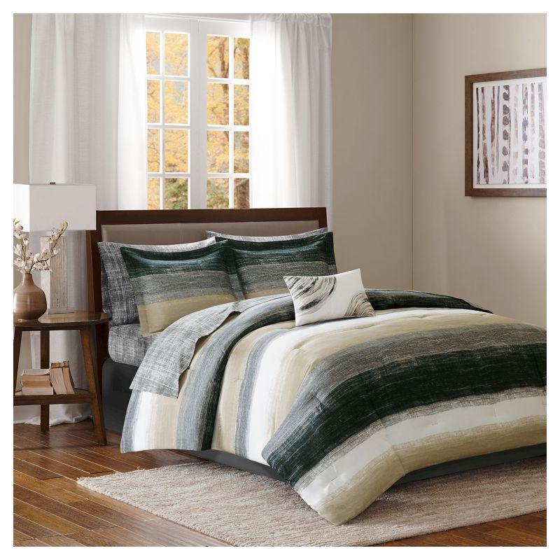 Saben Stripe Taupe King Comforter and Sheet Set in Ultra-Soft Microfiber