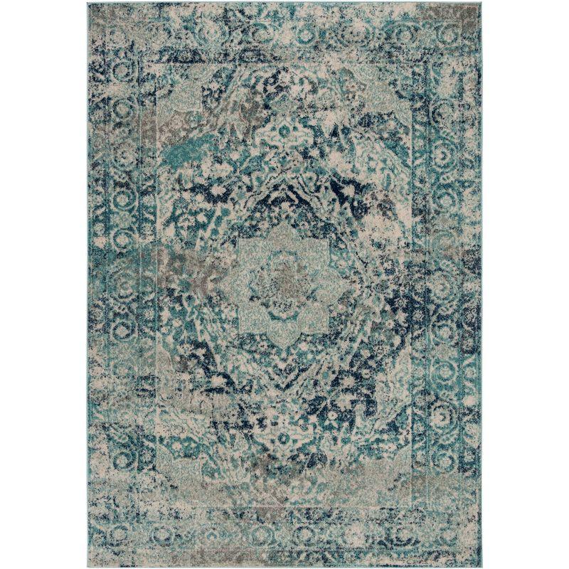 Reversible Rectangular Easy Care Blue Synthetic Area Rug - 5'3" x 7'6"