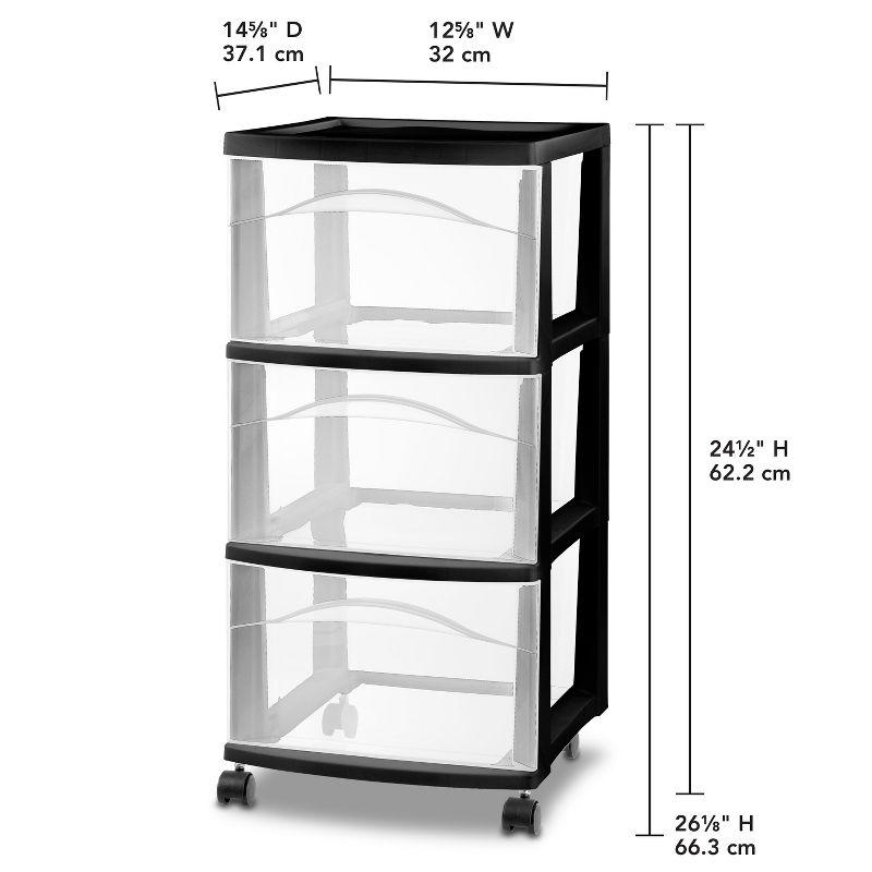 3 Drawer Medium Cart Black - Brightroom™: Plastic Storage Drawers with Casters, Portable Utility Storage, No Assembly Required