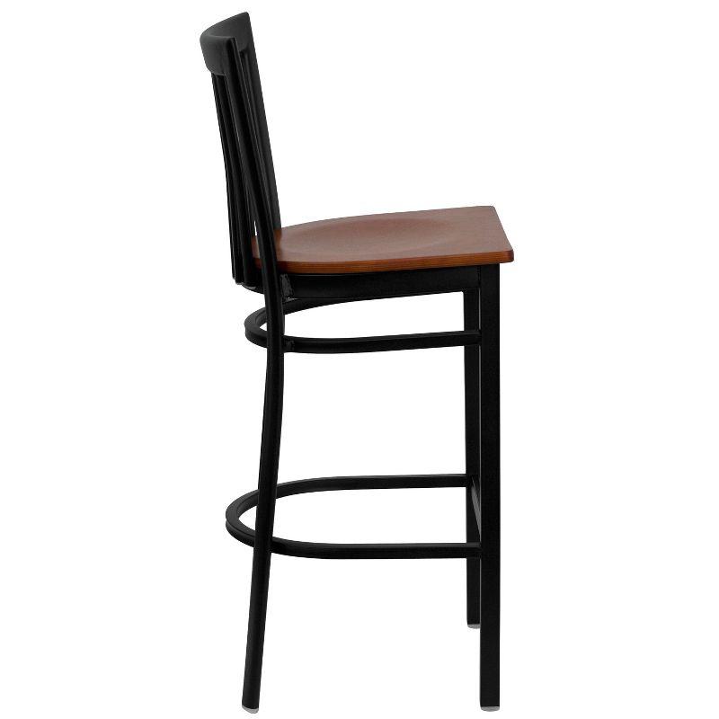 Cherry Wood Seat Black Metal School House Barstool