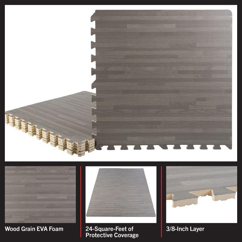 Stalwart EVA Foam Floor Tiles 6-Pack - 24 SQFT Woodgrain Puzzle Mats