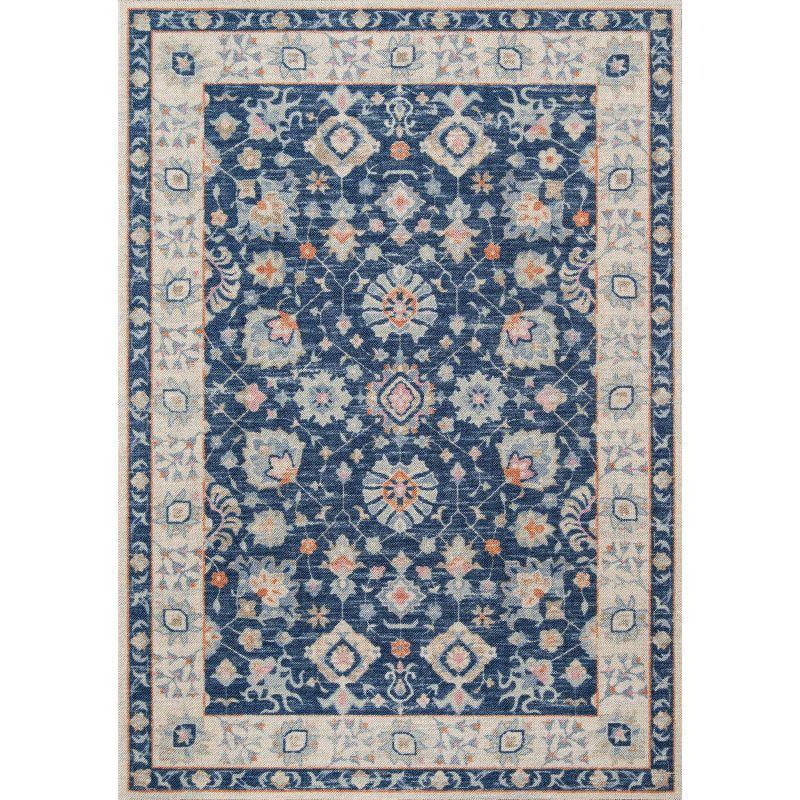 Momeni 5'3"x7'6" Anatolia Mae Medallion Machine Loomed Area Rug Navy Blue: Wool & Nylon, Low Pile, Indoor Use