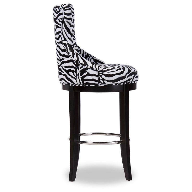 Baxton Studio Peace Modern and Contemporary Zebra Print Patterned Fabric Upholstered Barstool with Metal Footrest Beige: Plywood Frame