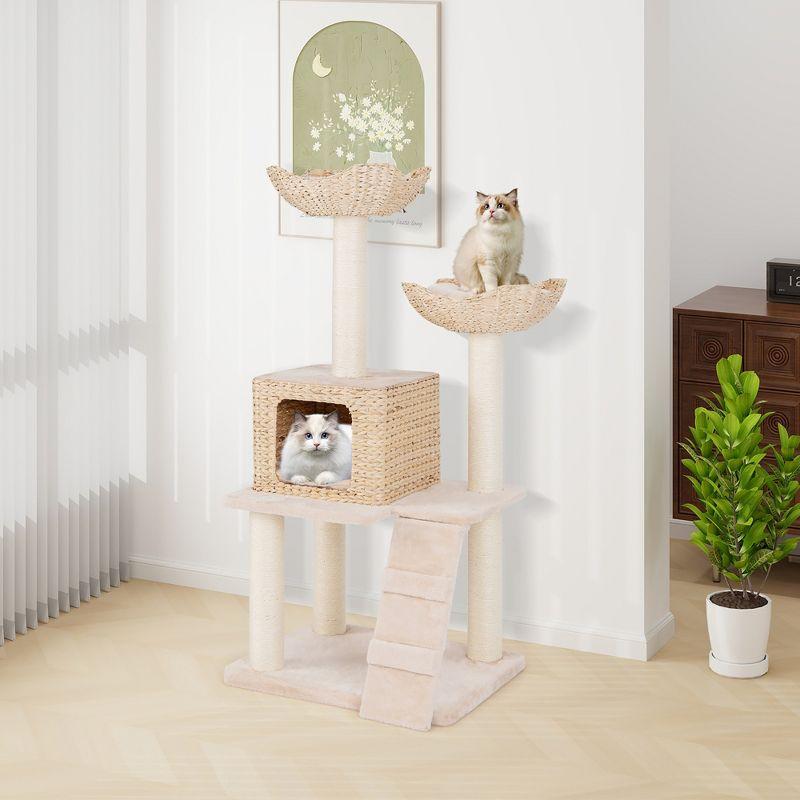 Tangkula 48" Cattail Cat Tower w/ Sisal Scratching Posts Perch Condo Basket Bed Ladder