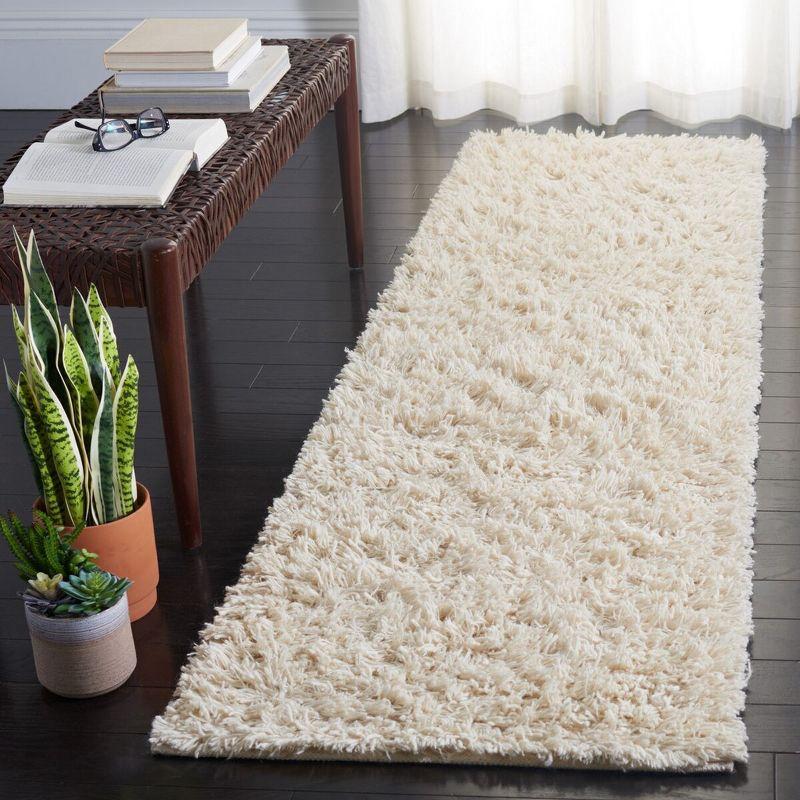 Ivory Handwoven Wool Shag Runner Rug 2'3" x 8'