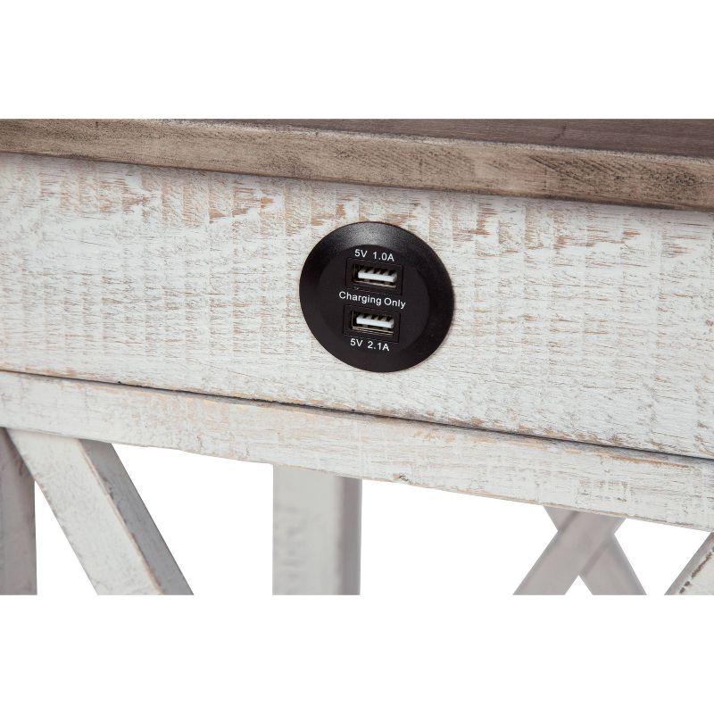 Adalane Side Table White/Gray: Vintage Crossbuck Design, USB Ports, Storage - Signature Design by Ashley