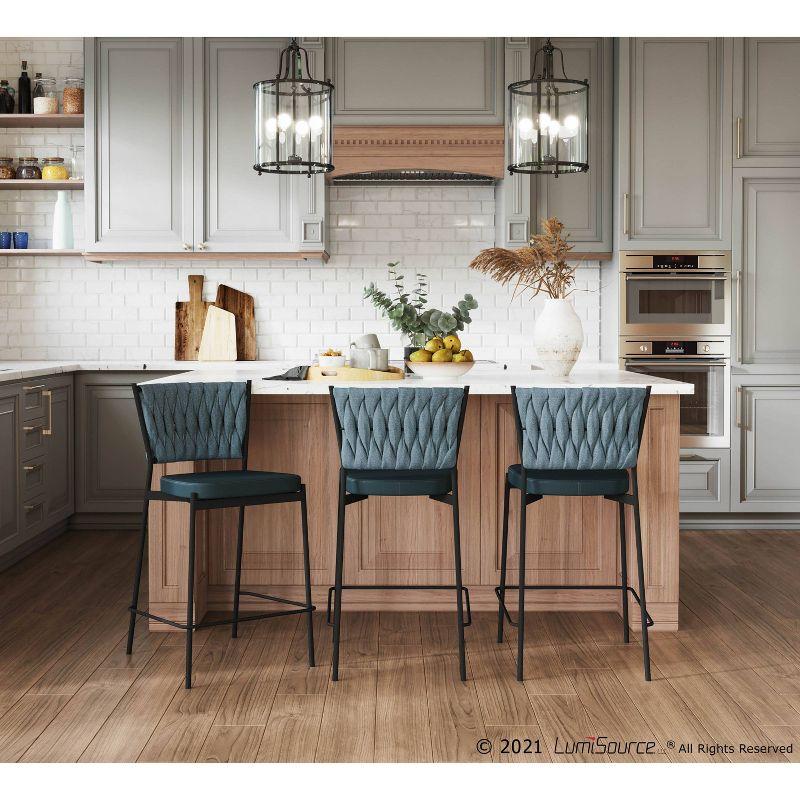 Set of 2 Tania Faux Leather/Polyester Counter Height Barstools Black/Green/Sea Green - LumiSource: Upholstered, Metal Legs, 250lb Capacity