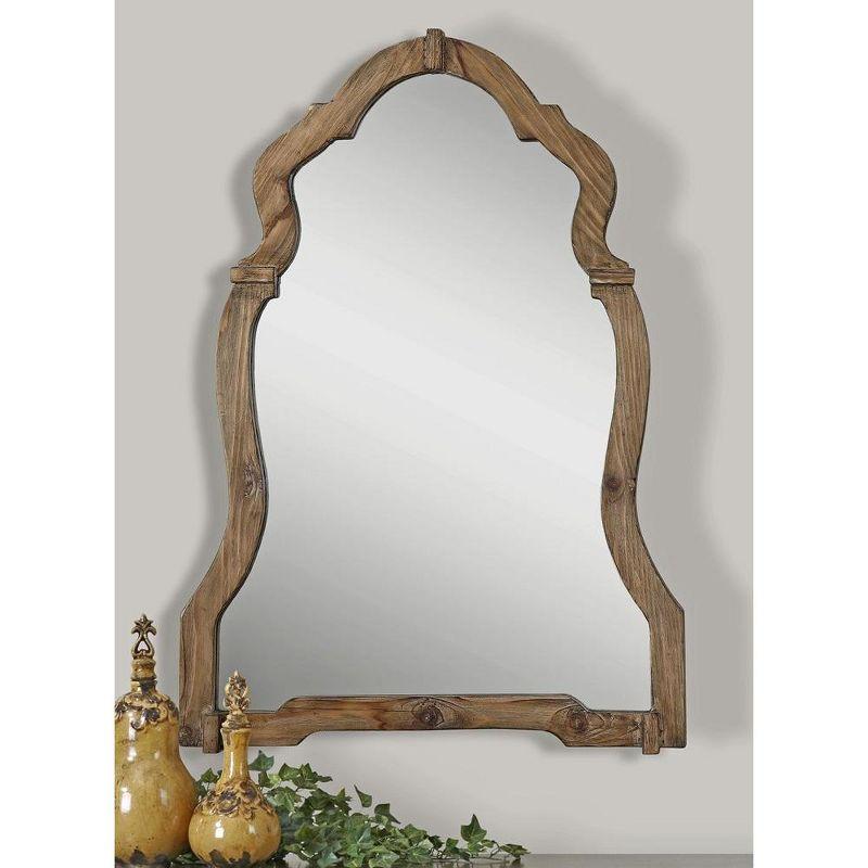 Crowned Top Medium Wood Rustic Wall Mount Accent Mirror