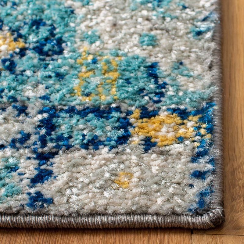 Gray and Turquoise Synthetic Easy Care Runner Rug