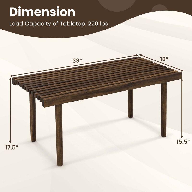 Costway 39" Coffee Table Rubber Wood Rectangle Cocktail Tea Table Slatted Tabletop Brown