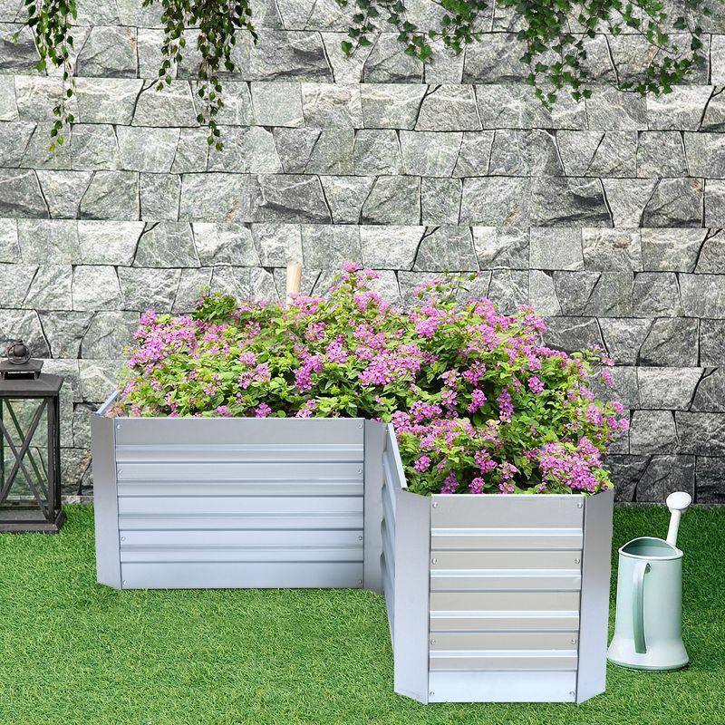 LuxenHome L-Shaped Galvanized Metal Raised Garden Bed Silver