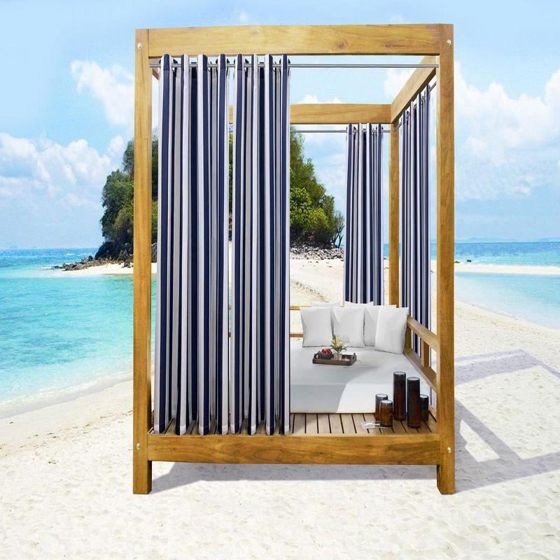 Indigo Striped Polyester Light-Filtering Grommet Outdoor Curtains