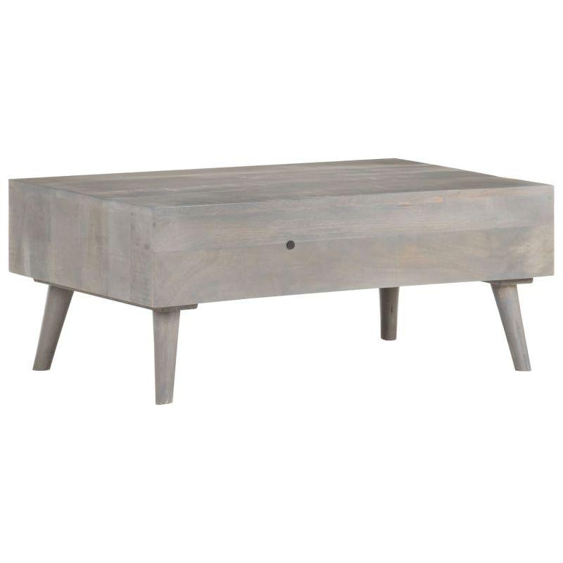 vidaXL Solid Rough Mango Wood Coffee Table with Drawers - Rectangular Couch Table in Gray and Honey Brown Finish - 39.4"x23.6"x15.7"