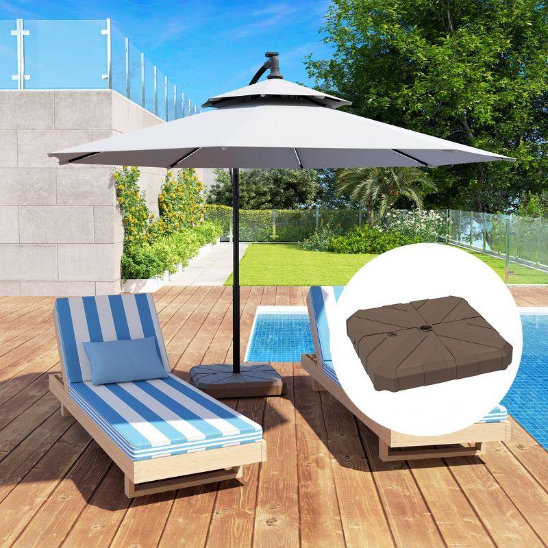 Outsunny Cantilever Offset Umbrella Base, Heavy Duty Outdoor Umbrella Stand Base, Stand/Water Filled Patio Umbrella Base for Garden Poolside, Brown