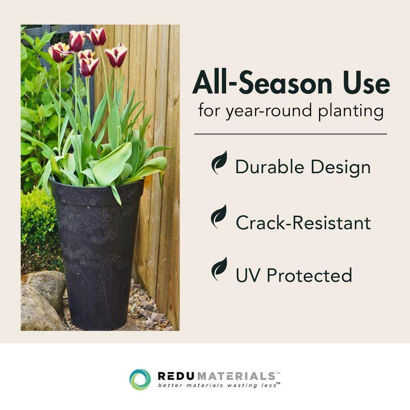Tierra Verde 2 Pack Aria Indoor/Outdoor Self Watering Tall Round Planter, Weatherproof for Patio, Garden, and Porch Use, 12.5"W x 20"H, Black