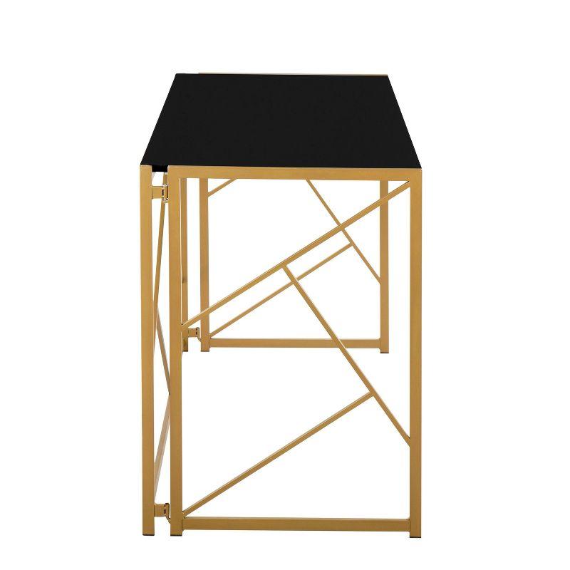 Folia Chic Black Wood and Gold Metal Modern Computer Desk