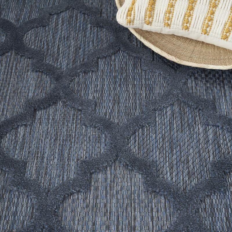 Nourison Easy Care Trellis Flatweave Indoor Outdoor Area Rug 5' x 7' Navy Blue
