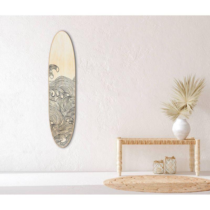 Storied Home Lacquered Wood Surfboard Wall Decor with Waves Hangs Vertical or Horizontal: Matte Finish, Abstract Pattern