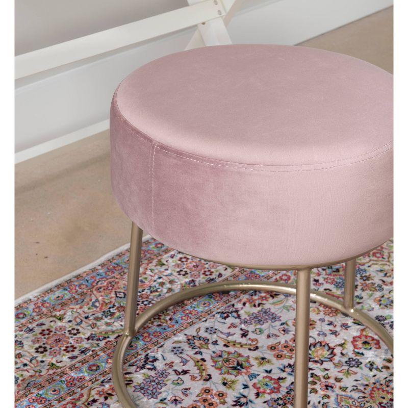 Pink Velvet and Gold Accent Vanity Stool