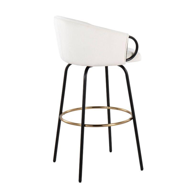 LumiSource Set of 2 Claire Barstools Black/Cream: Upholstered Velvet, Swivel, Fixed Height