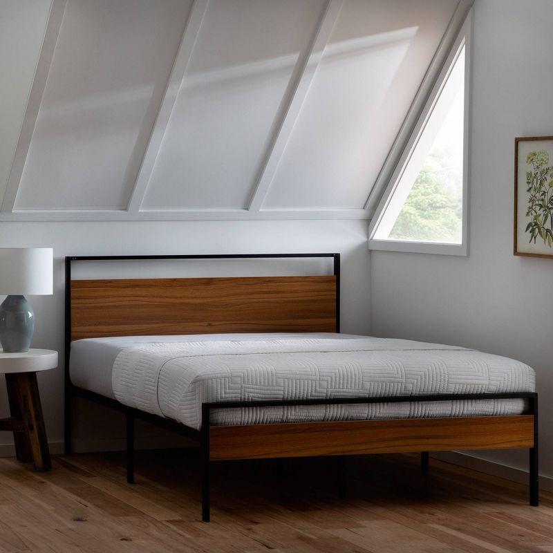 King Nora Metal and Wood Platform Bed Frame Brown - Brookside Home: Sturdy, No Box Spring Needed