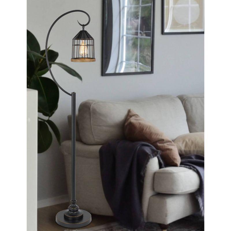 Valparaiso Slim Bronze Floor Lamp with Wooden Lantern Shade