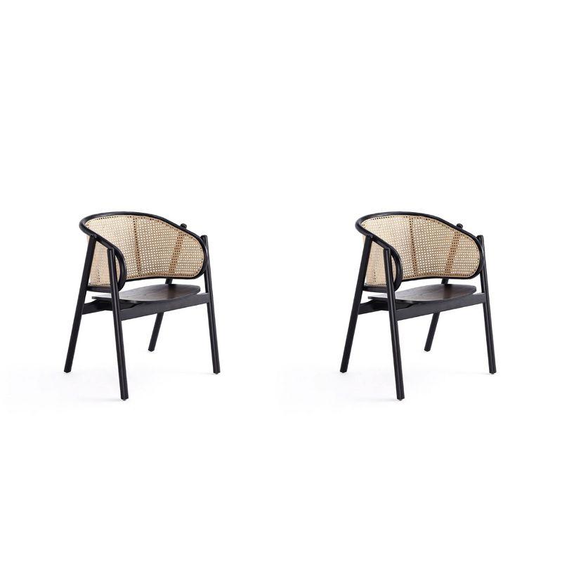 Set of 2 Versailles Wood Armchairs Black/Natural Cane - Manhattan Comfort: Solid Ash Frame, No Assembly Required