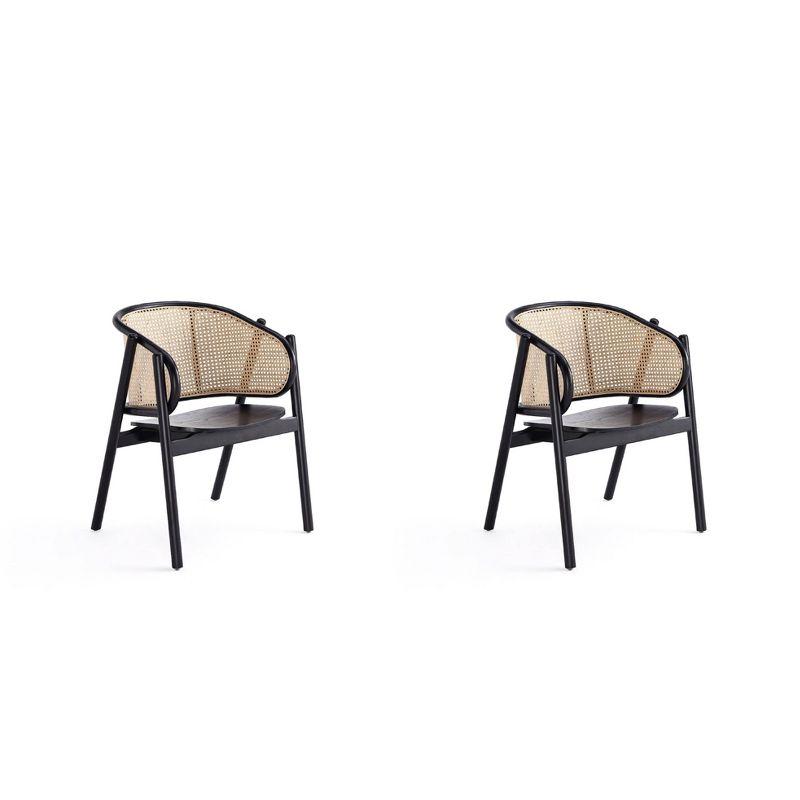 Elegant Ash Wood and Rattan Accent Chair in Black