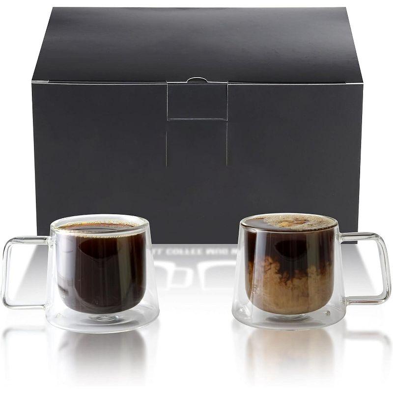 Double Walled Clear Glass Coffee Mugs with Handles - Set of 2