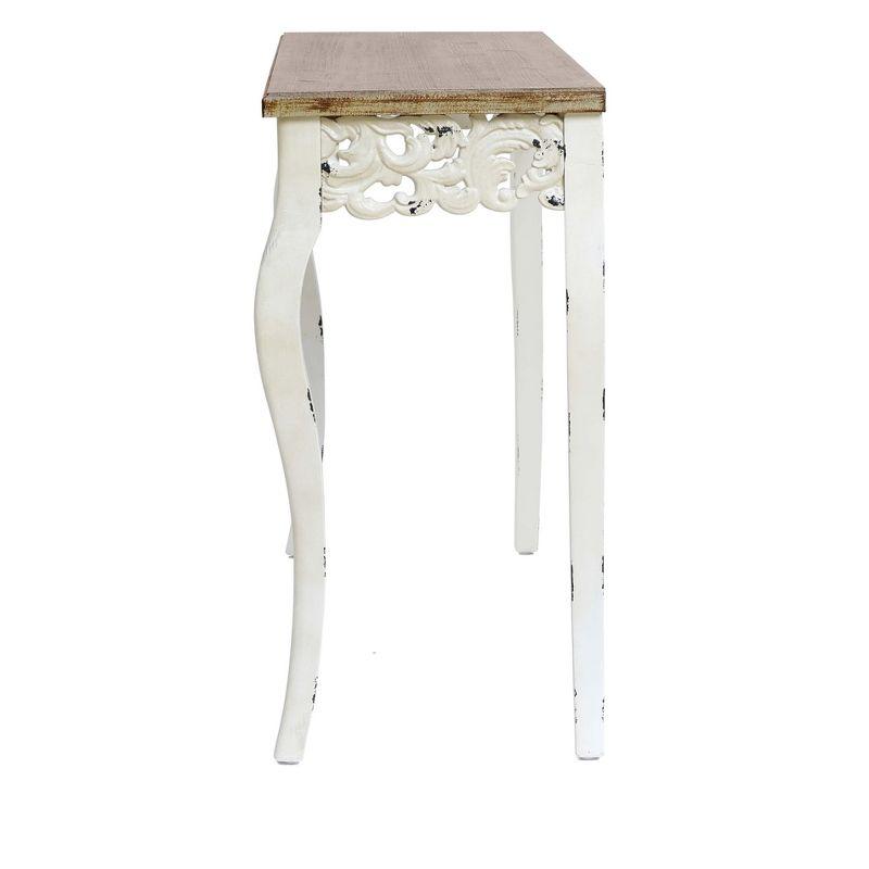 LuxenHome Victorian Off White and Natural Wood Console and Entry Table Off-White