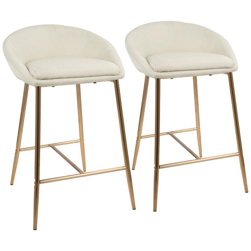 Elegant Gold and Cream Curved Counter Stools, Set of 2