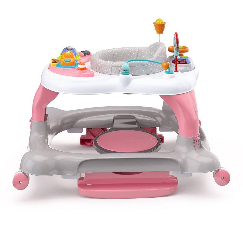 Pink Foldable Walker with Adjustable Height and Padded Seat