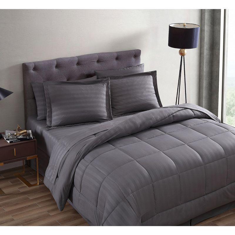 Sweet Home Collection Dobby Stripe Embossed Bed In a Bag Comforter Set