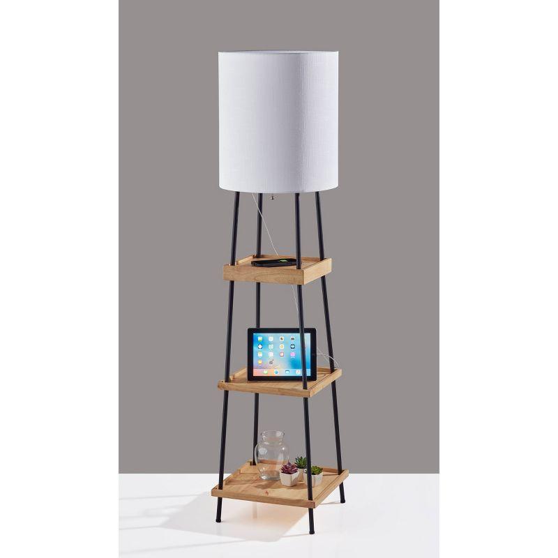 Adesso 63'' Black and Natural Wood Shelf Floor Lamp with USB