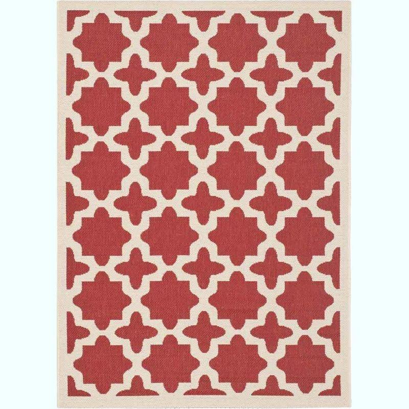 Red and Bone Rectangular Synthetic Indoor/Outdoor Area Rug