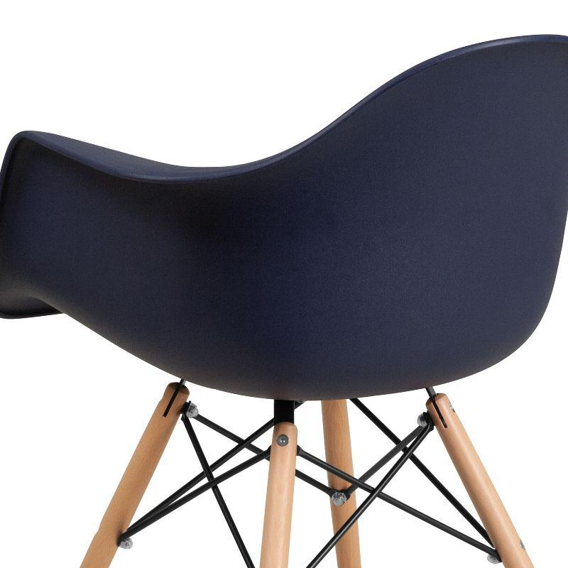 Navy Polypropylene Arm Chair with Wooden Legs