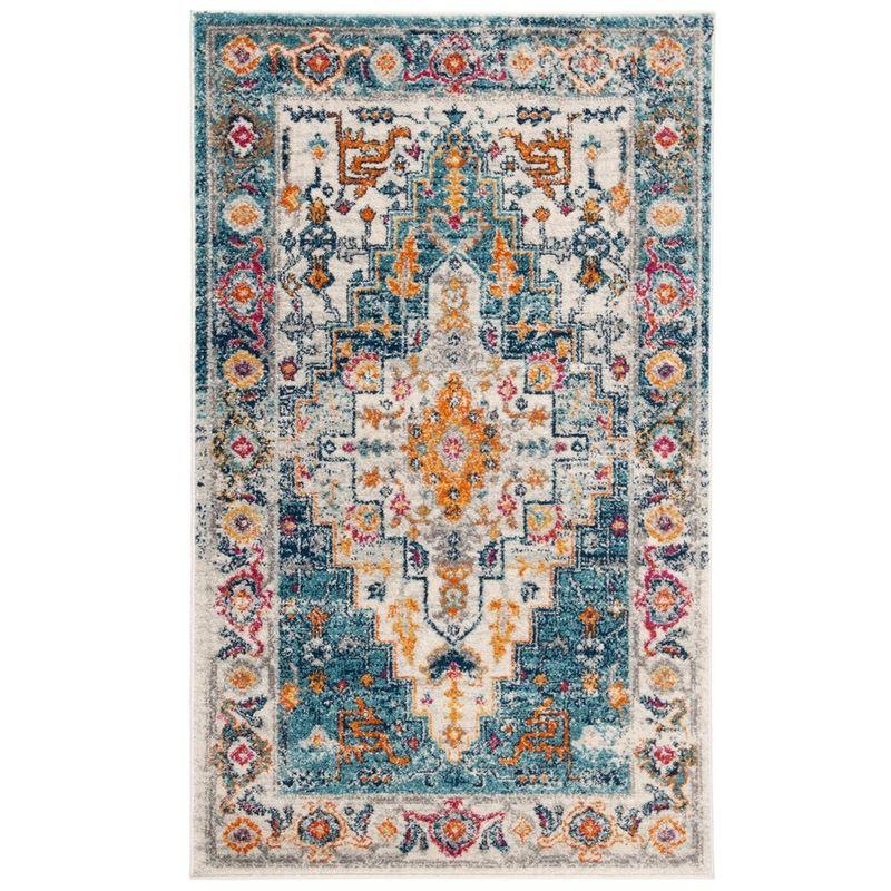 Madison MAD156 Power Loomed Indoor Area Rug - Turquoise/Ivory - 4'x6' - Safavieh