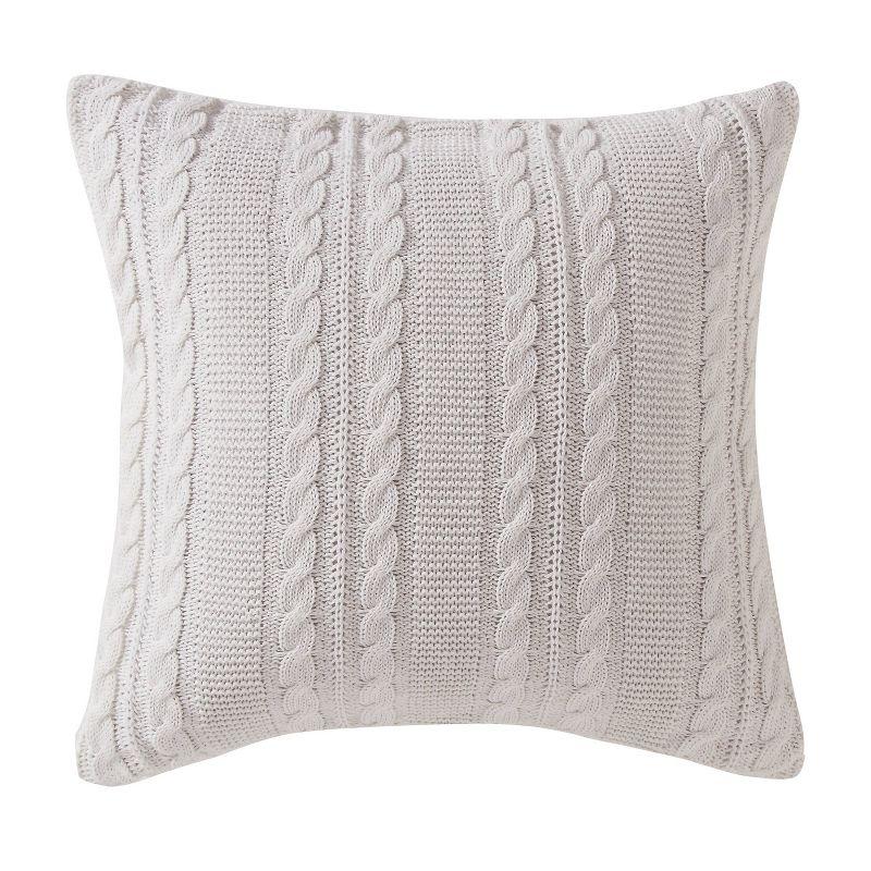 18"x18" Dublin Cable Knit Square Throw Pillow White - VCNY