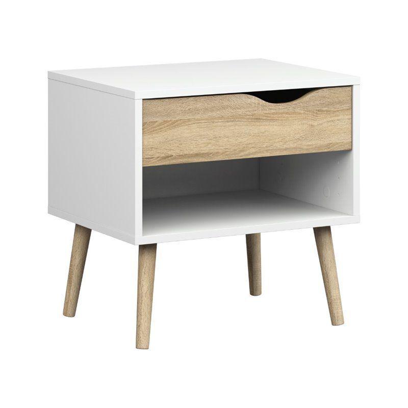 Diana Scandinavian White & Oak Nightstand with Open Shelf