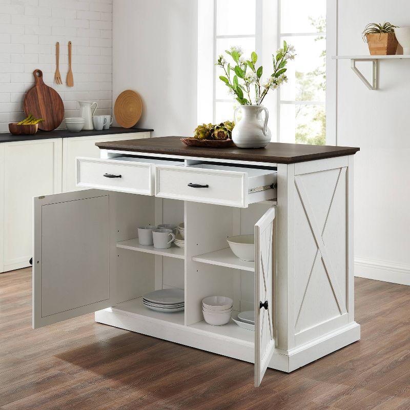 Clifton Kitchen Island Distressed White/Brown - Crosley: Adjustable Shelves, Storage Cart, Farmhouse Design