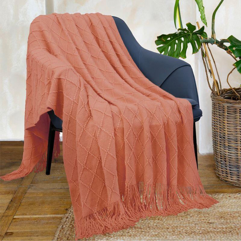 PAVILIA Knit Textured Soft Throw Blanket for Sofa, Living Room Decor, and Bed