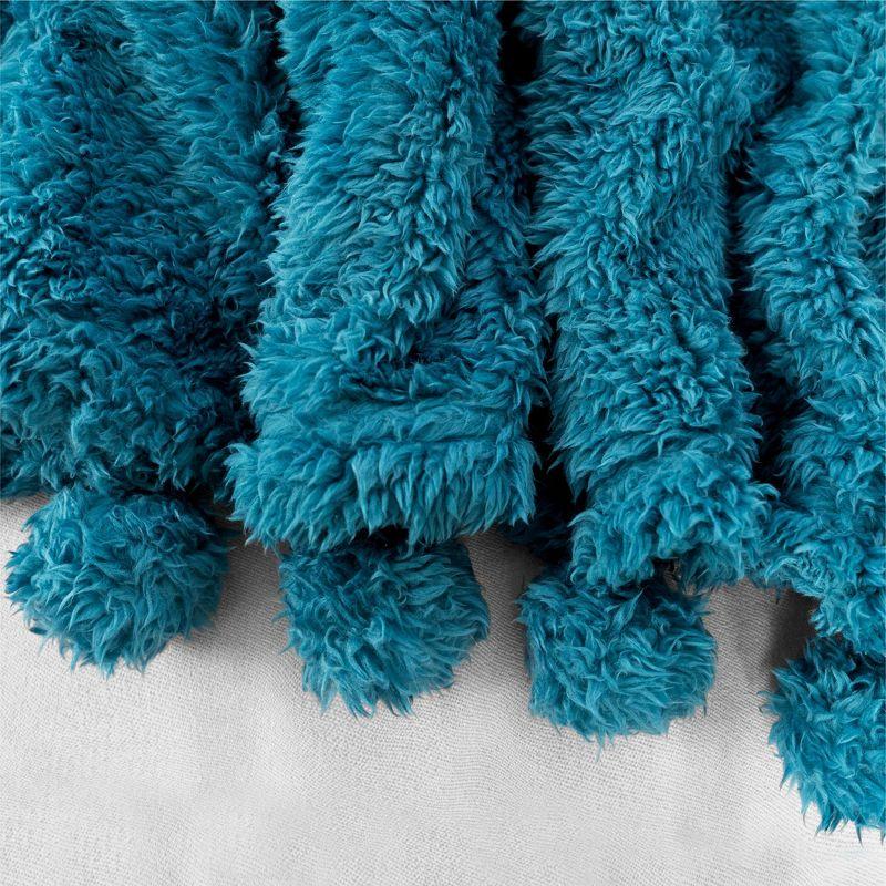 PAVILIA Fluffy Throw Blanket with Pompom, Lightweight Soft Plush Cozy Warm Pom Pom Fringe for Couch Sofa Bed