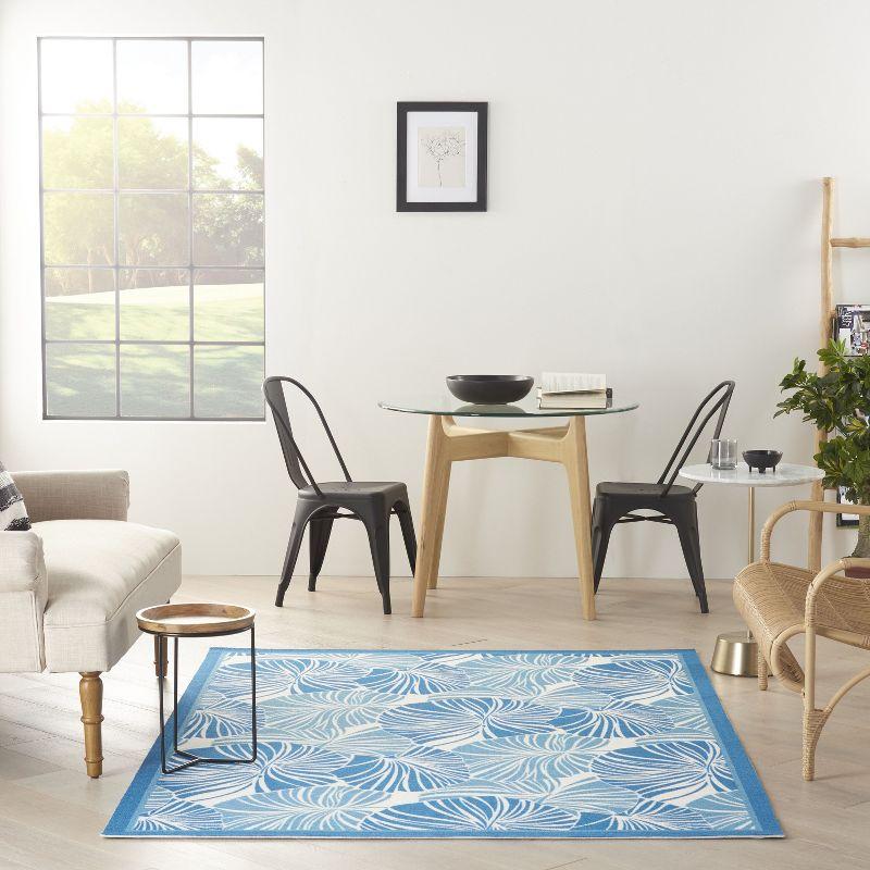 Tropical Blue Palm 4'x6' Easy-Care Synthetic Area Rug