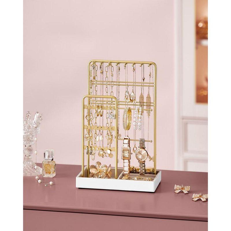 Jewelry Holder, Jewelry Organizer, Jewelry Display Stand with Metal Frame and Velvet Tray, Necklace Earring Bracelet Holder,Rings, Gold