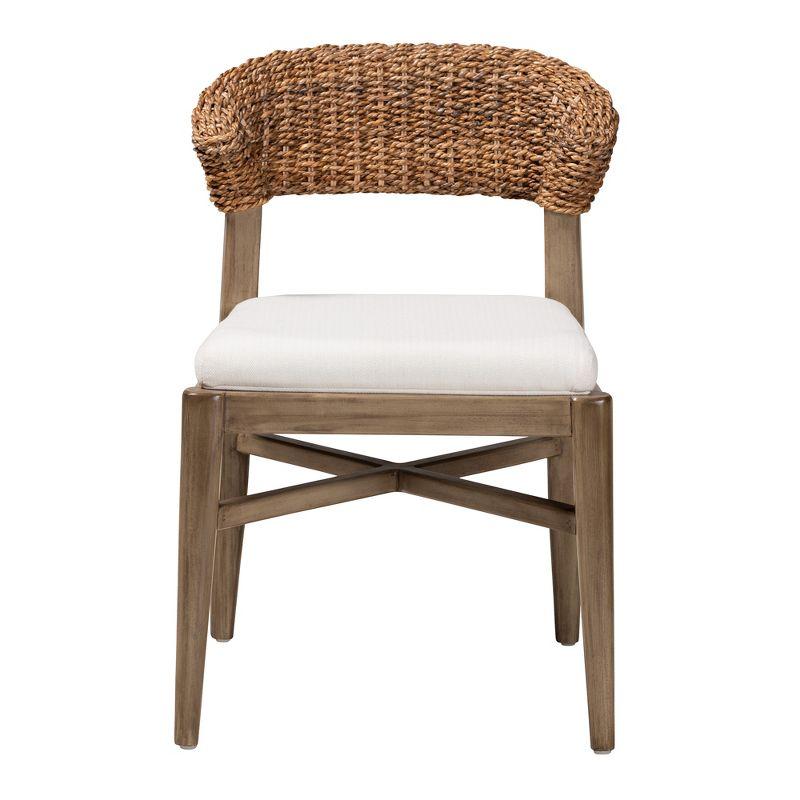 bali & pari Chloe Modern Bohemian Walnut Brown Finished Mahogany Wood and Natural Rattan Dining Chair