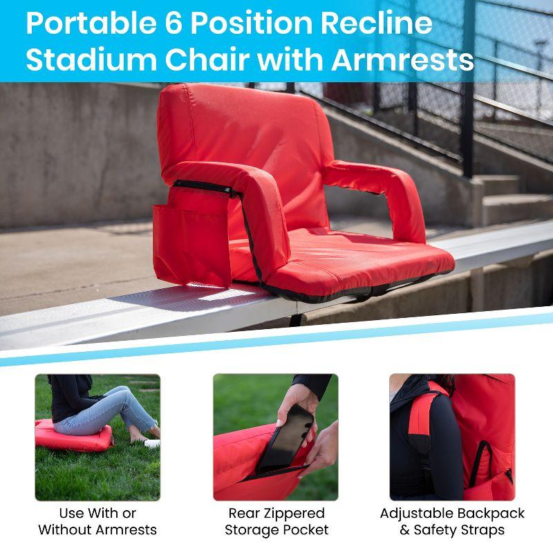 Extra Wide Red Reclining Stadium Chair with Backpack Straps