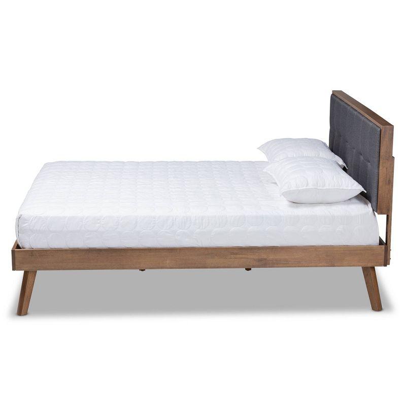 Full Alke Fabric Upholstered Platform Bed with Headboard Dark Gray/Walnut - Baxton Studio: Chic Retro Design, No Box Spring Required
