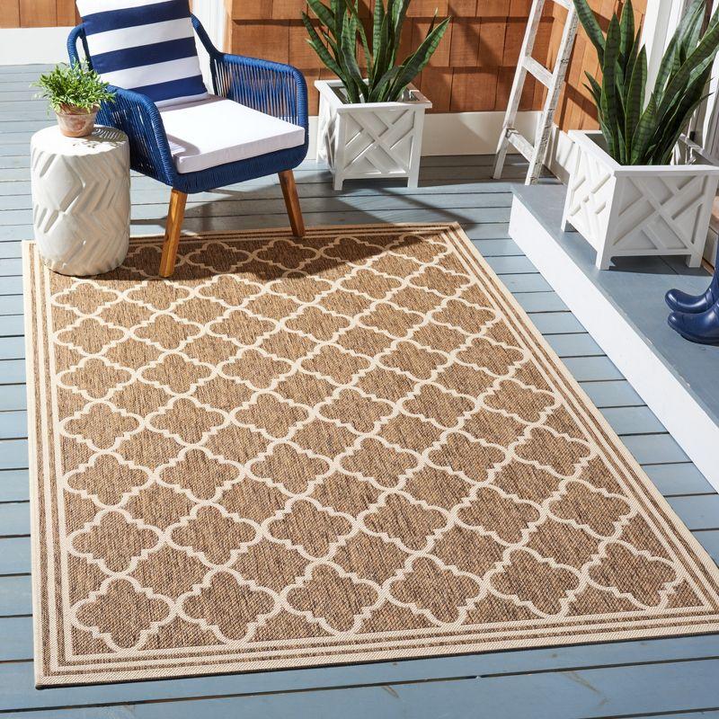 Beige and Cream 4' Square Stain-Resistant Synthetic Rug