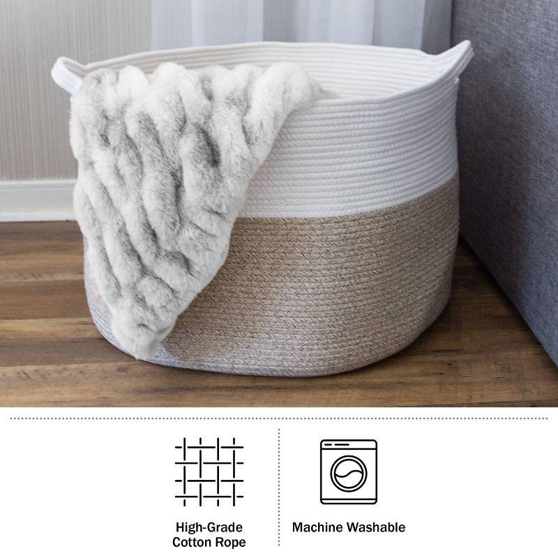 Home-Complete XL Woven Rope Basket Natural: Coiled Cotton Storage for Blankets, Large Circular Decorative Basket, 21.7"